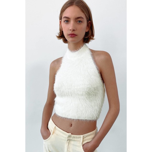Zara Tops Zara Fuzzy Halter Crop Top Poshmark